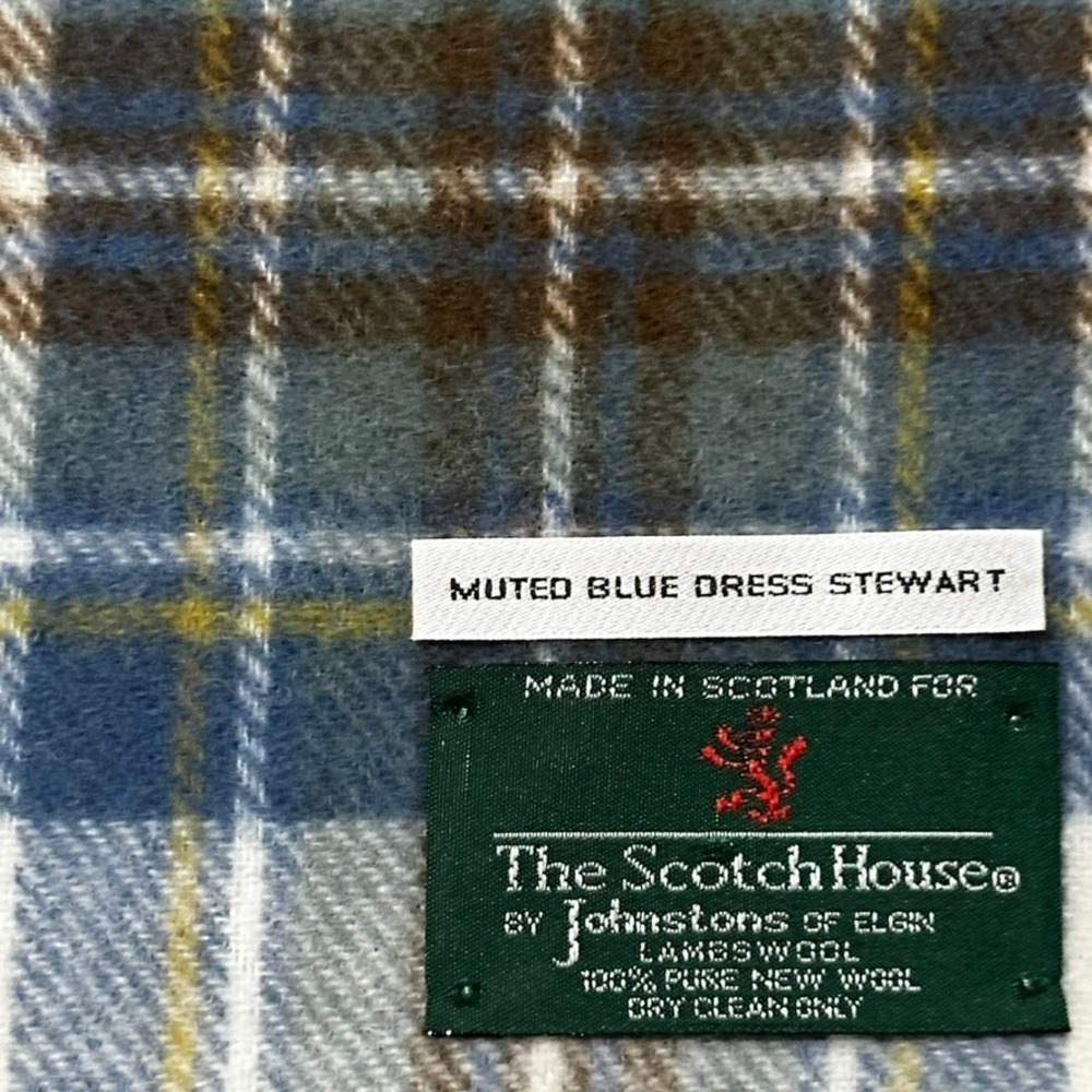 The Scotch House Johnstons Elgin Lambswool Scarf Blue Dress Stewart Tartan 52"